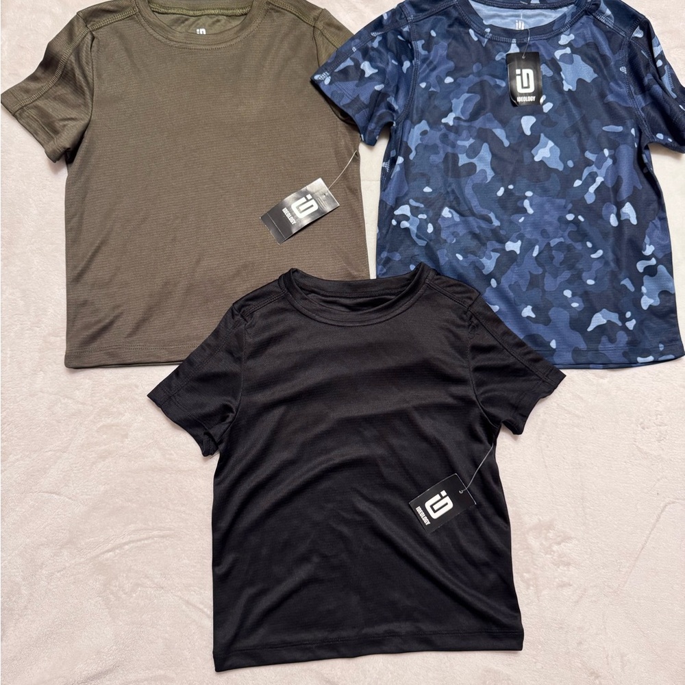 Ideology Kids Short Sleeve Tees - Black, Blue Camouflage, and Green